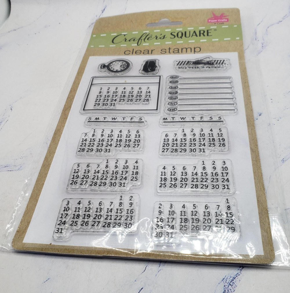 Crafter's Square Clear Calendar 11 Piece Acrylic Stamp Set Month Day Date